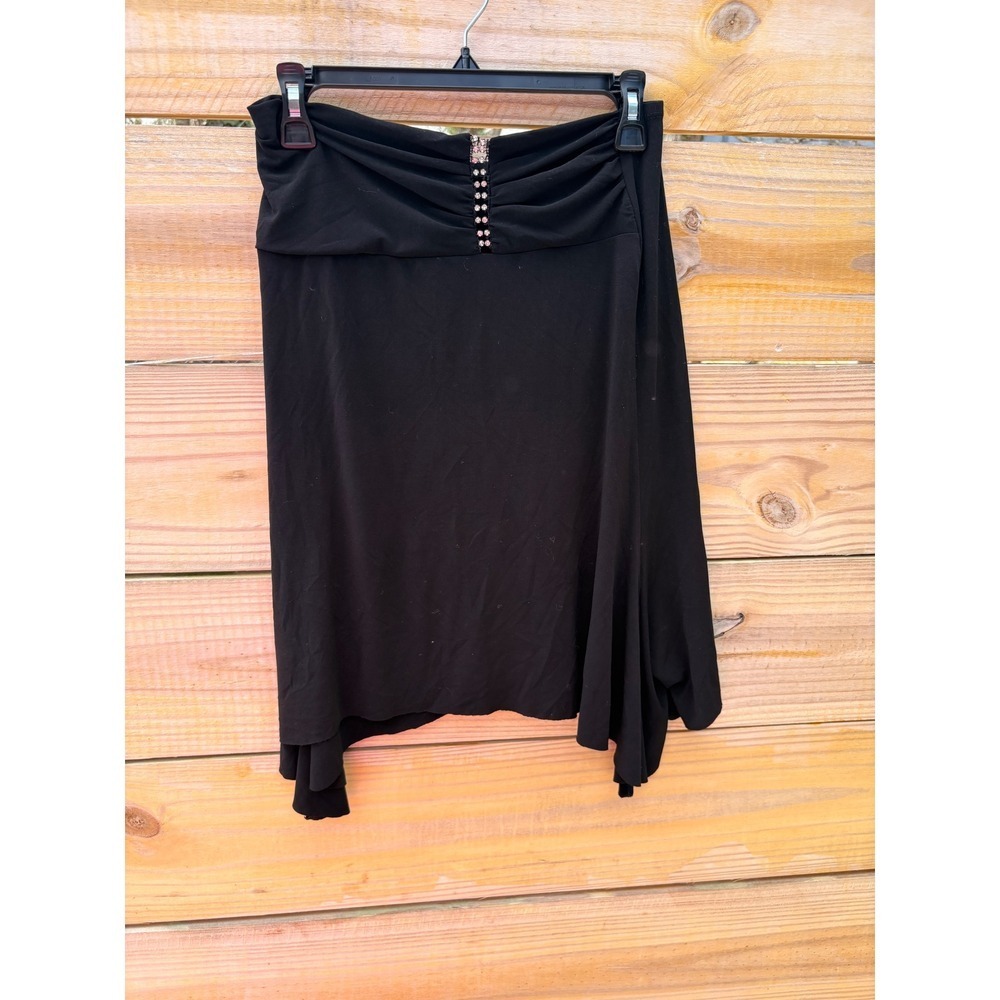 Poison Ivy Black Handkerchief Hem Skirt Rhinestone Ruched Waist Medium